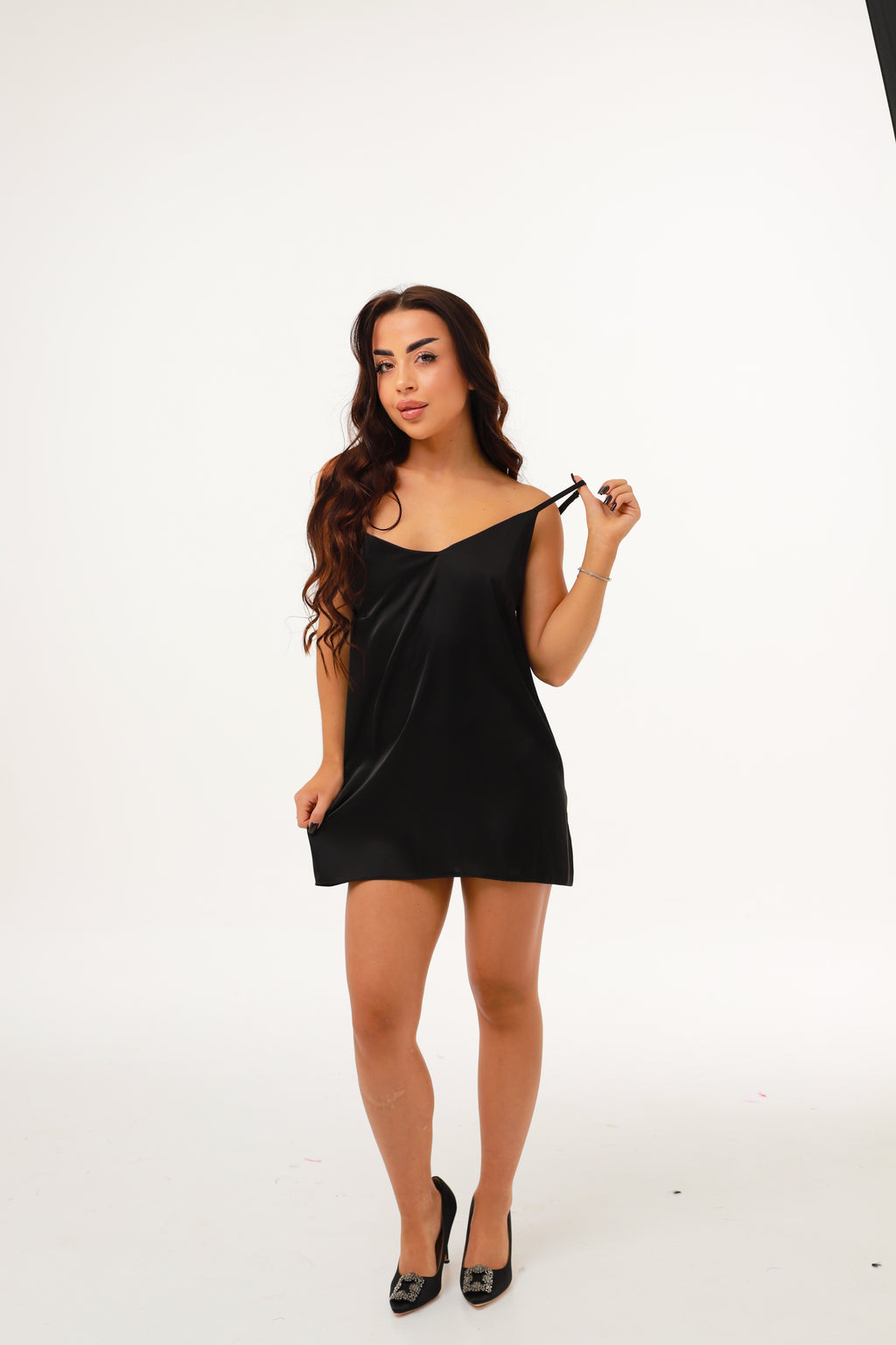 ШОВКОВА СОРОЧКА КЛАСИЧНА ЧОРНА МІНІ