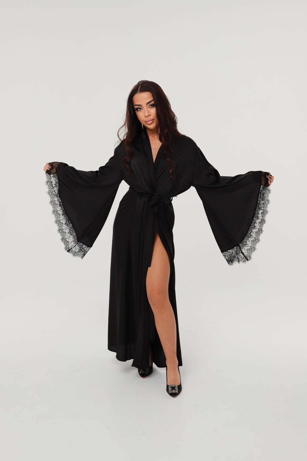 ШОВКОВИЙ ХАЛАТ З МЕРЕЖИВОМ МАКСІ