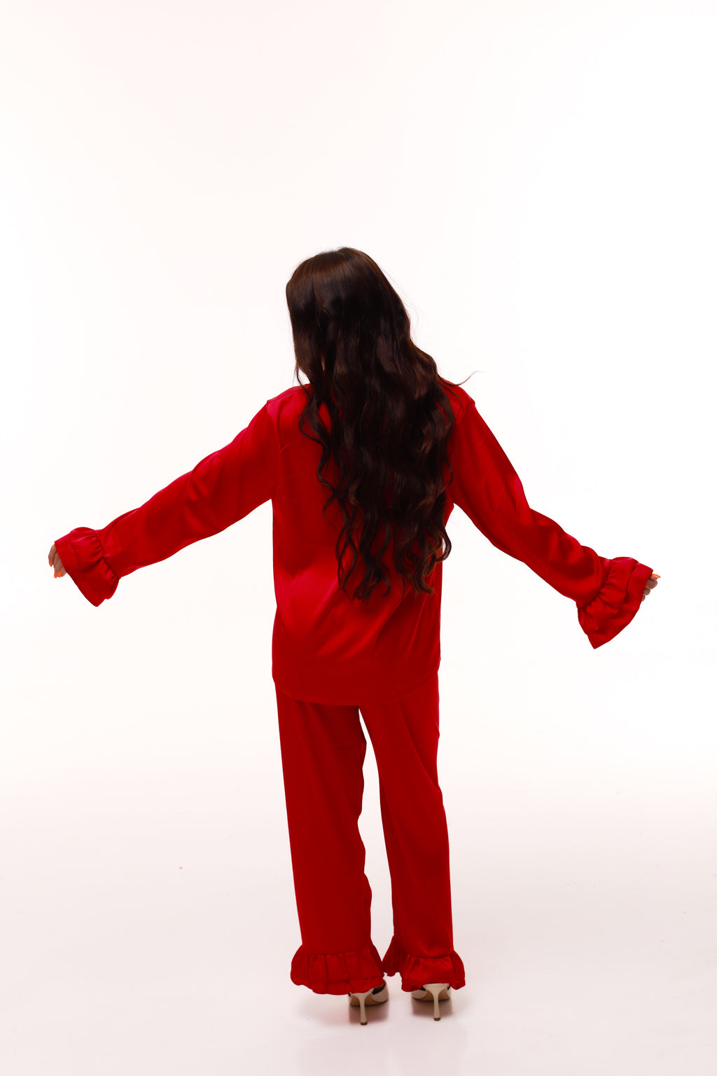 ПІЖАМА З РЮШАМИ ЧЕРВОНА