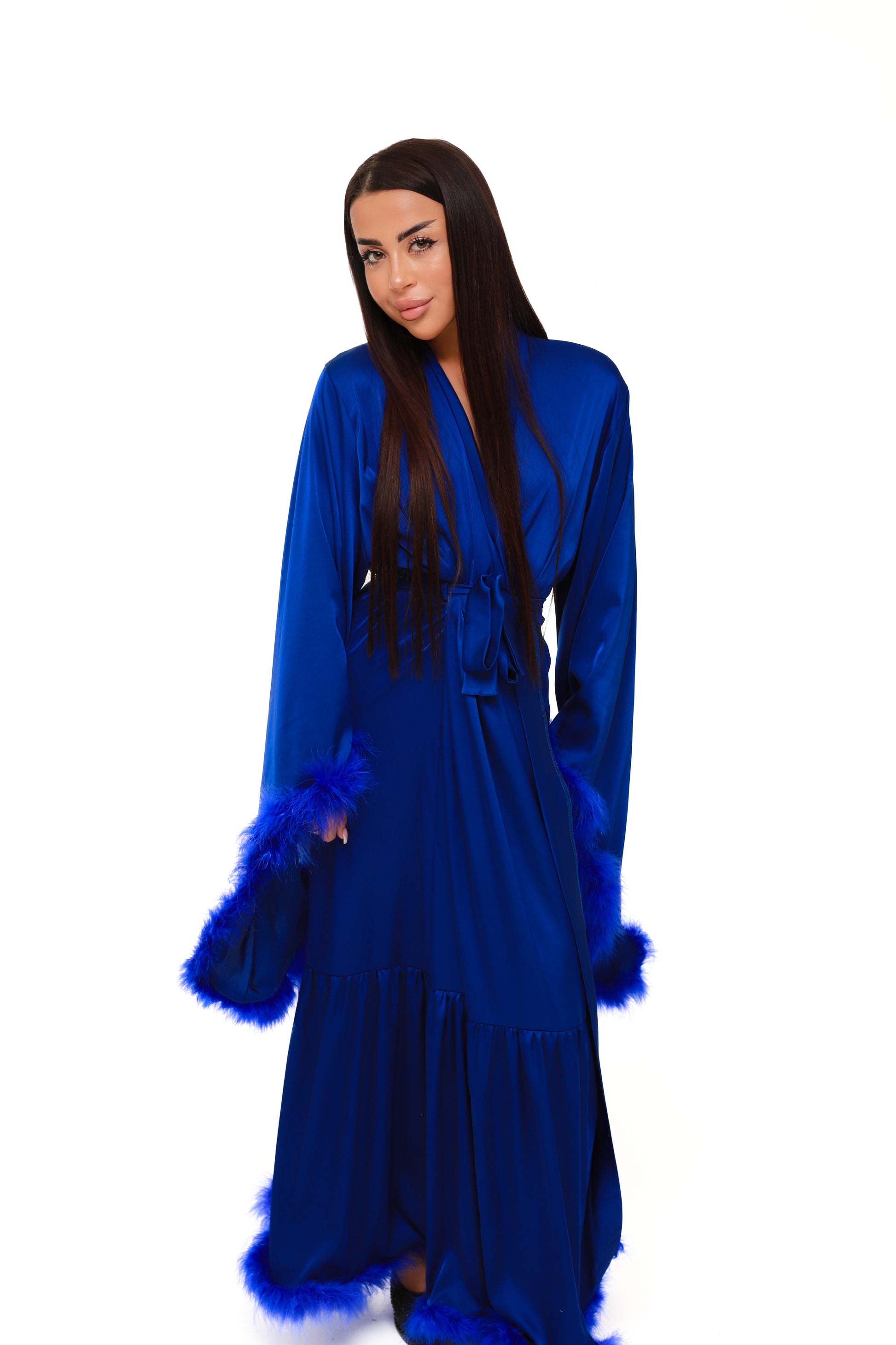 ХАЛАТ - ВОЛАН З ПУШКОМ ДОВГИЙ ЕЛЕКТРИК