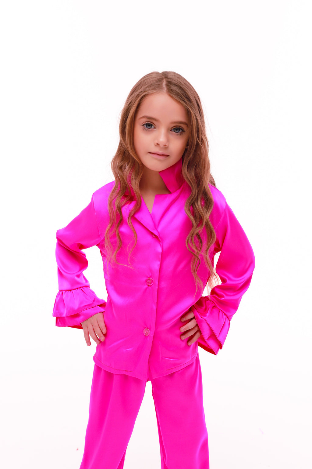 ДИТЯЧА ПІЖАМА З РЮШАМИ ФУКСІЯ