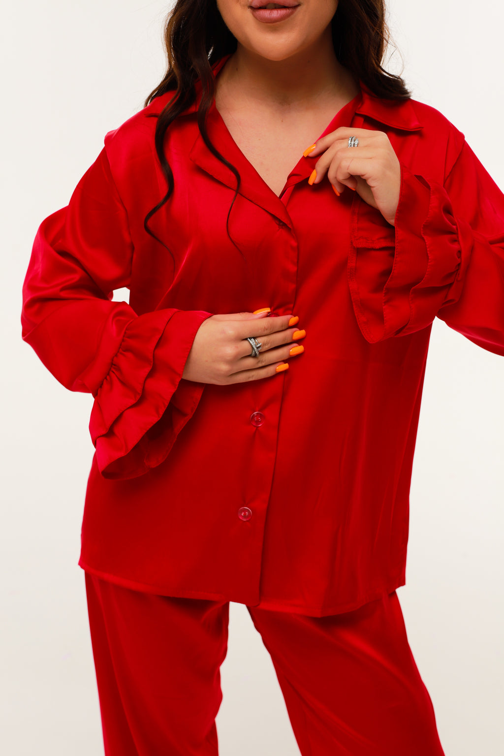 ПІЖАМА З РЮШАМИ ЧЕРВОНА