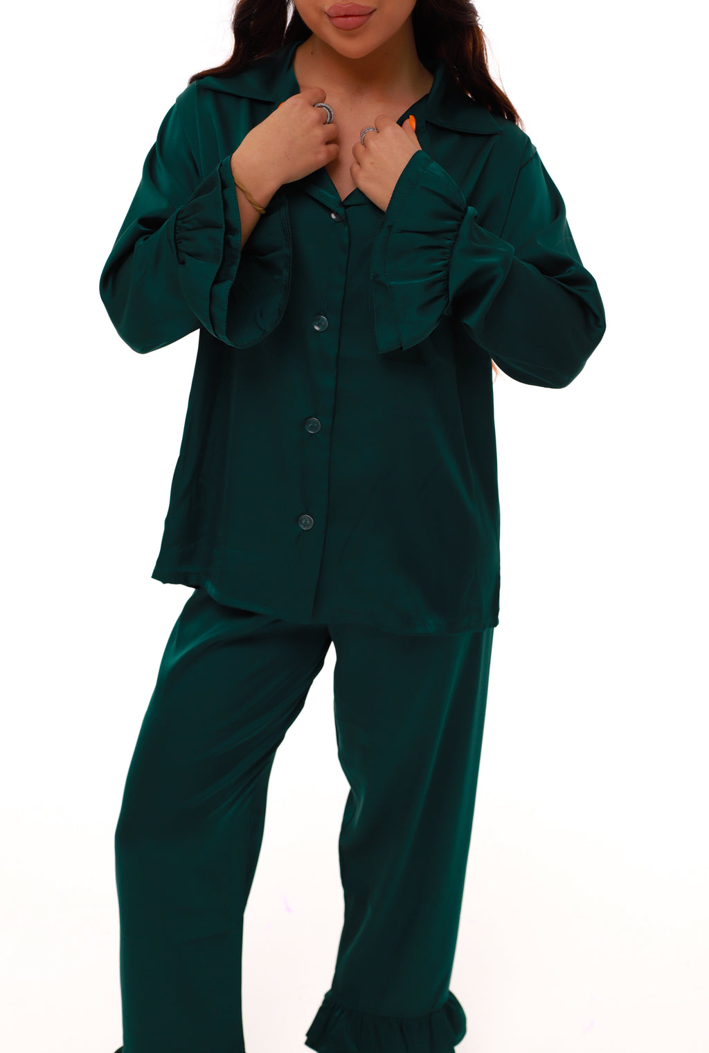 ПІЖАМА З РЮШАМИ СМАРАГД