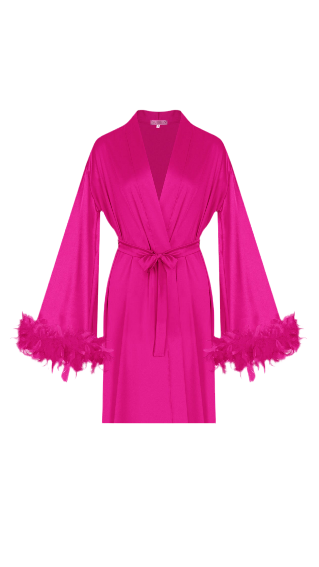 ХАЛАТ З ПІР’ЯМ ФУКСІЯ короткий