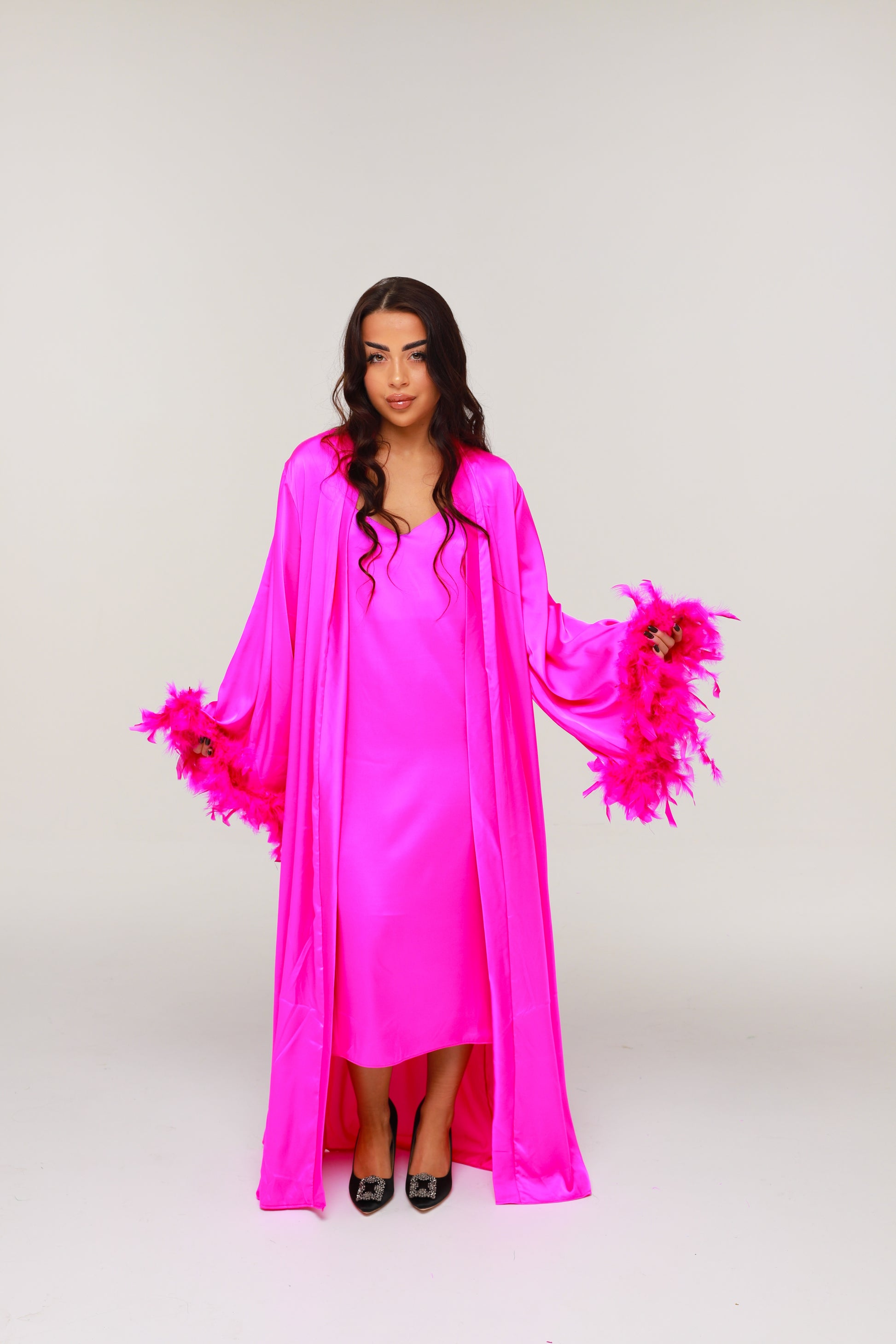 ШОВКОВА СОРОЧКА КЛАСИЧНА ФУКСІЯ  МАКСІ