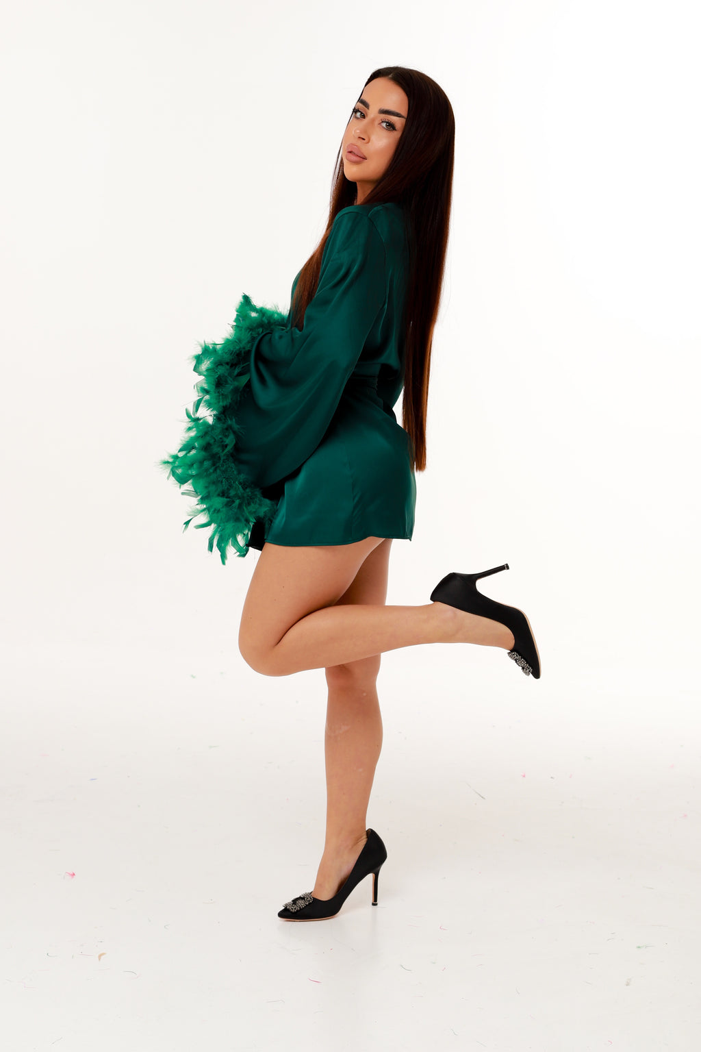 ХАЛАТ З ПІР’ЯМ СМАРАГД короткий