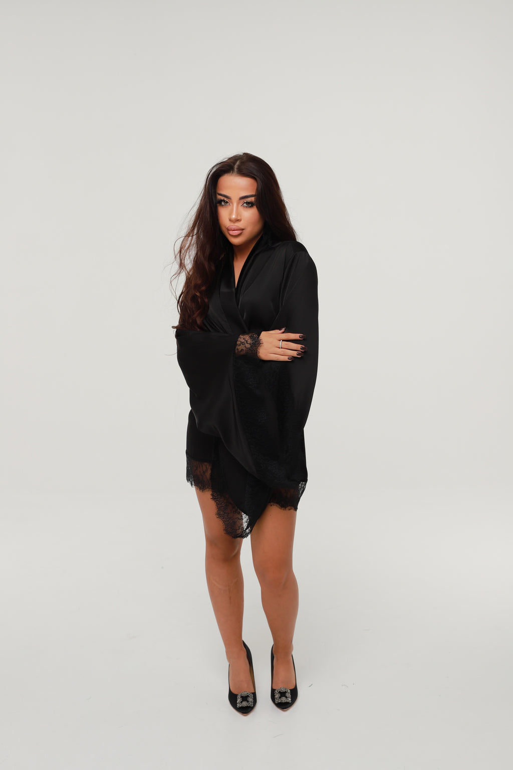 ШОВКОВИЙ ХАЛАТ З МЕРЕЖИВОМ МІНІ