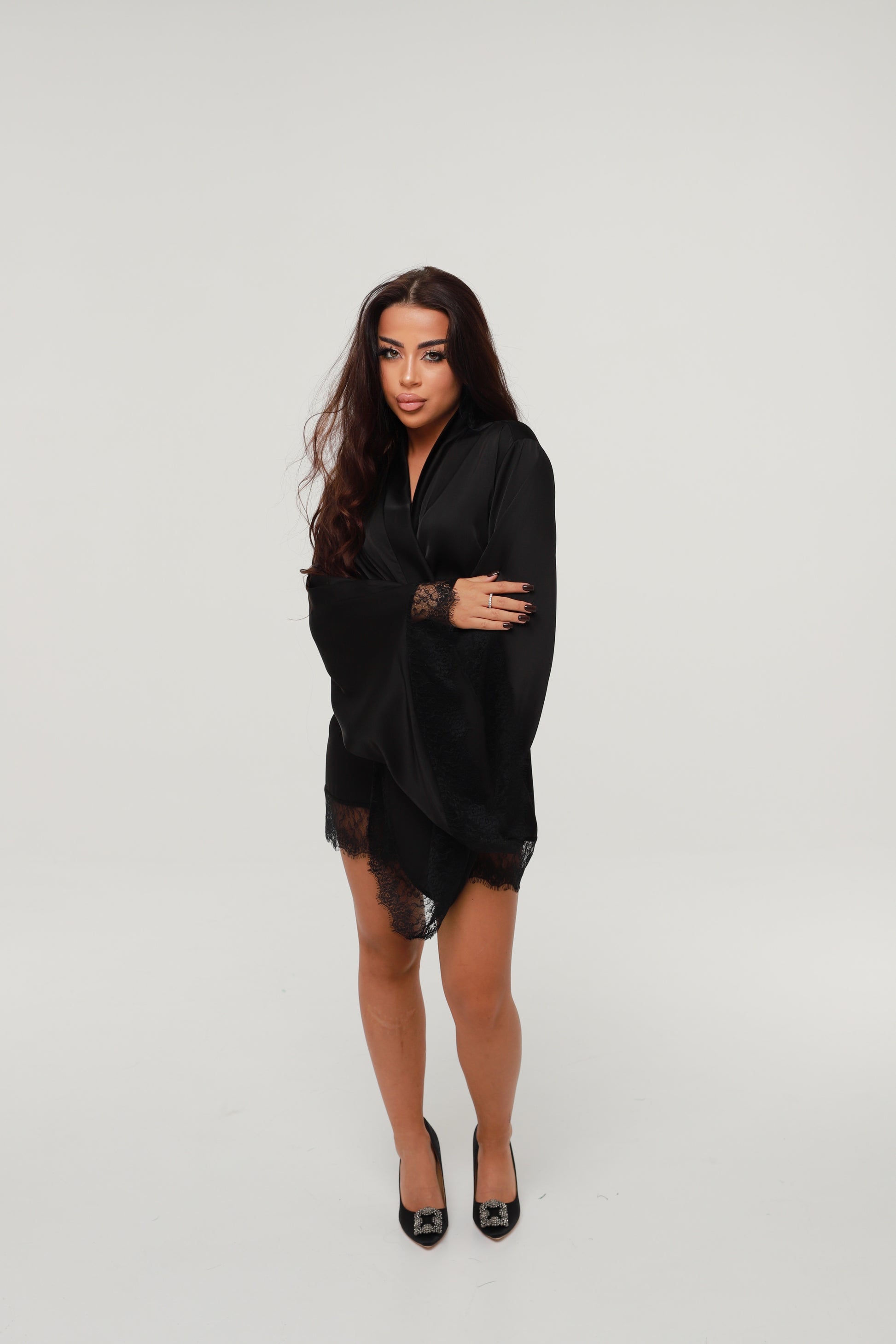 ШОВКОВИЙ ХАЛАТ З МЕРЕЖИВОМ МІНІ