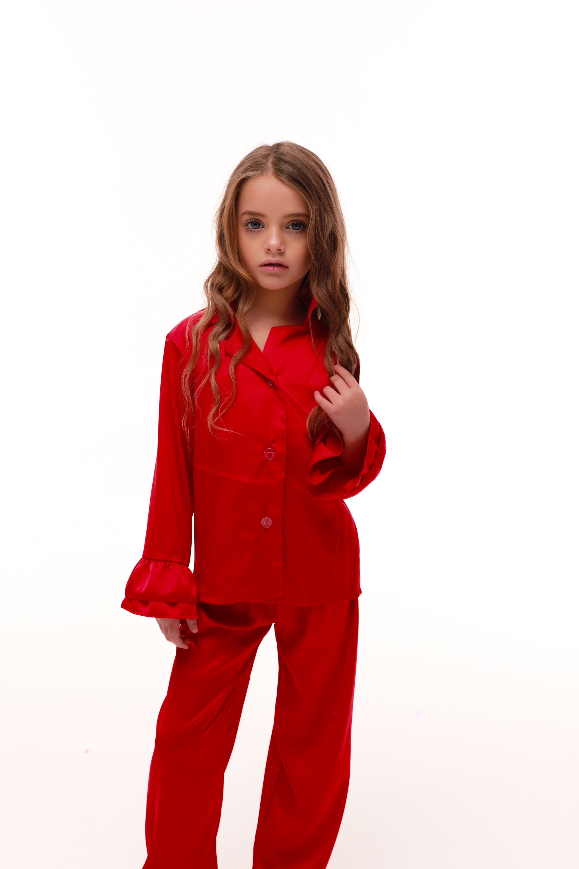 ДИТЯЧА ПІЖАМА З РЮШАМИ ЧЕРВОНА