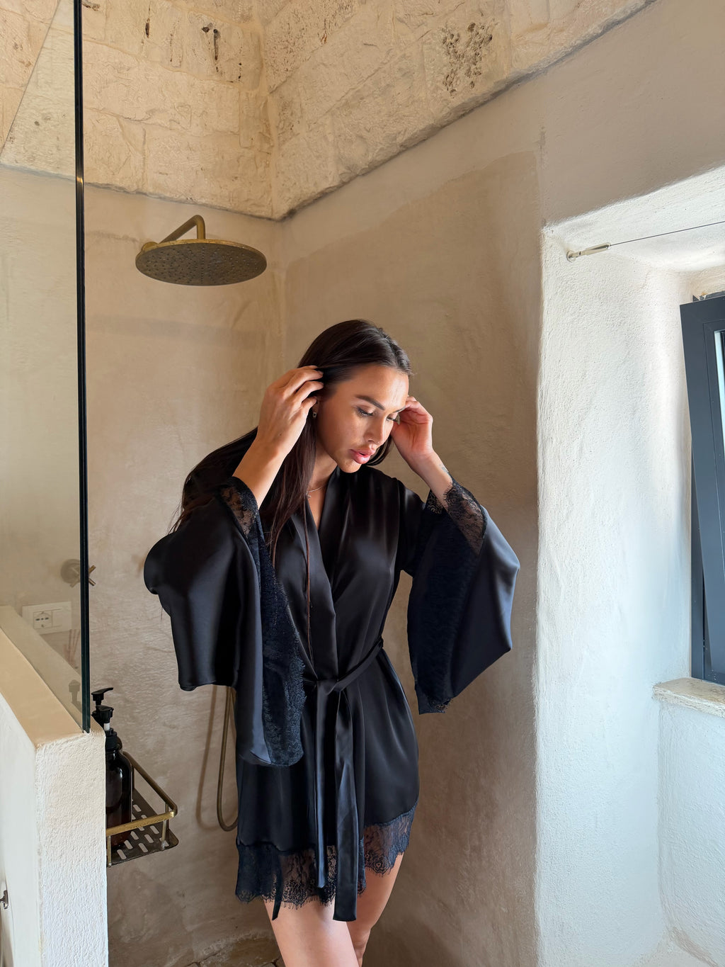 ШОВКОВИЙ ХАЛАТ З МЕРЕЖИВОМ МІНІ