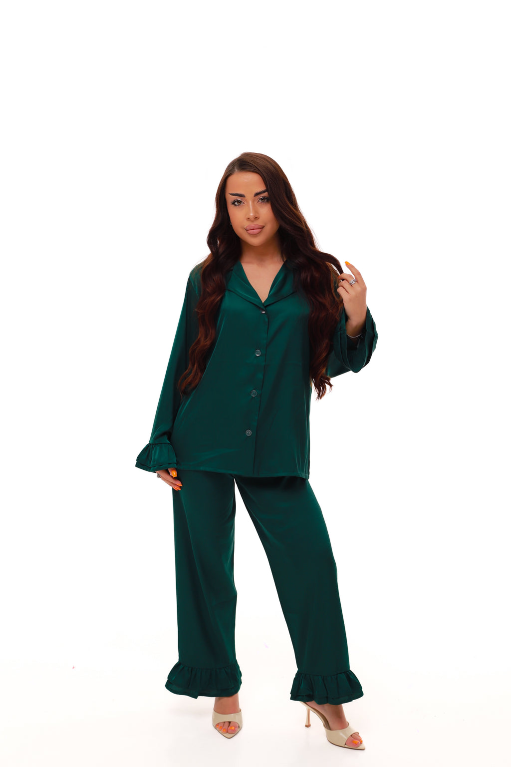 ПІЖАМА З РЮШАМИ СМАРАГД