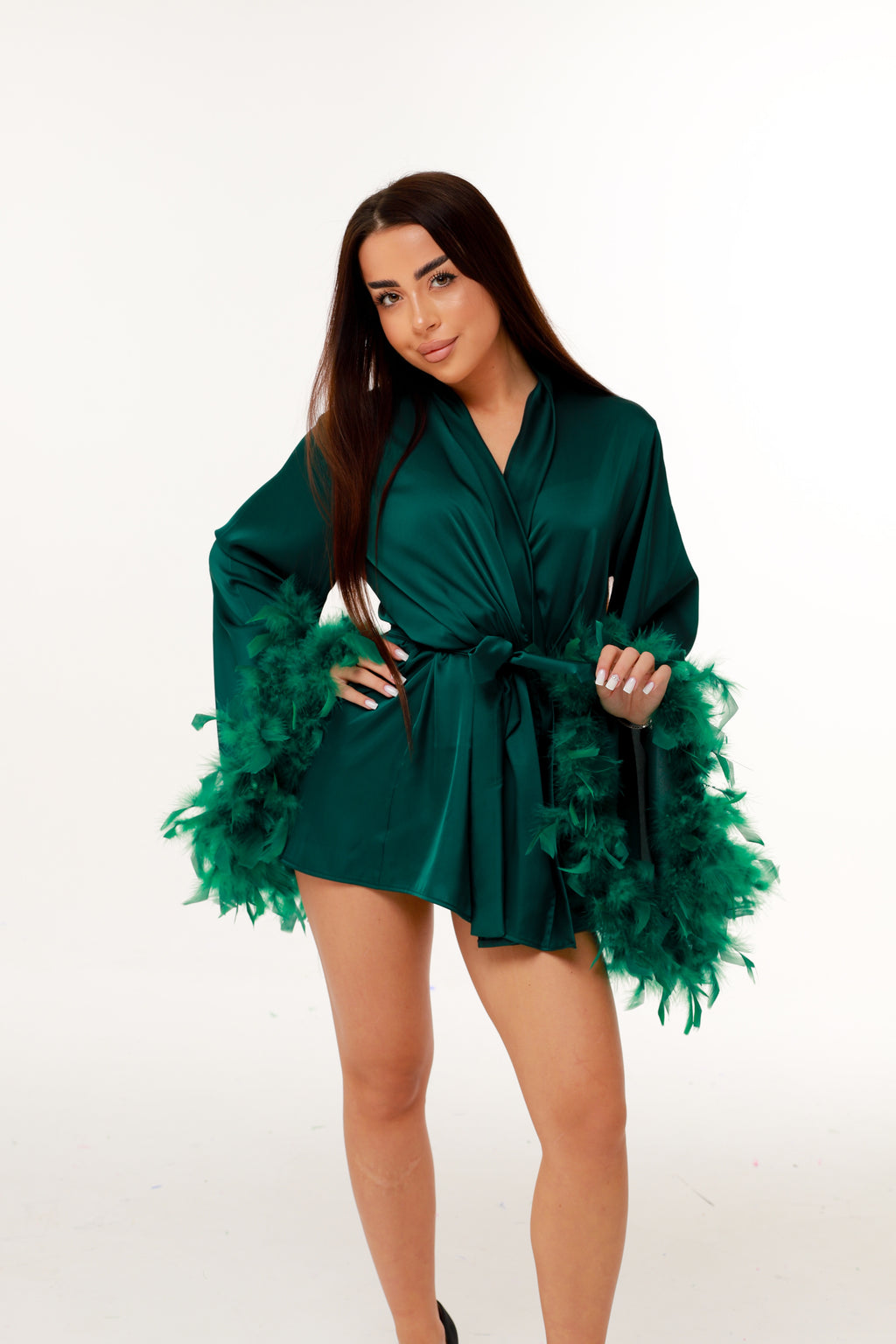 ХАЛАТ З ПІР’ЯМ СМАРАГД короткий