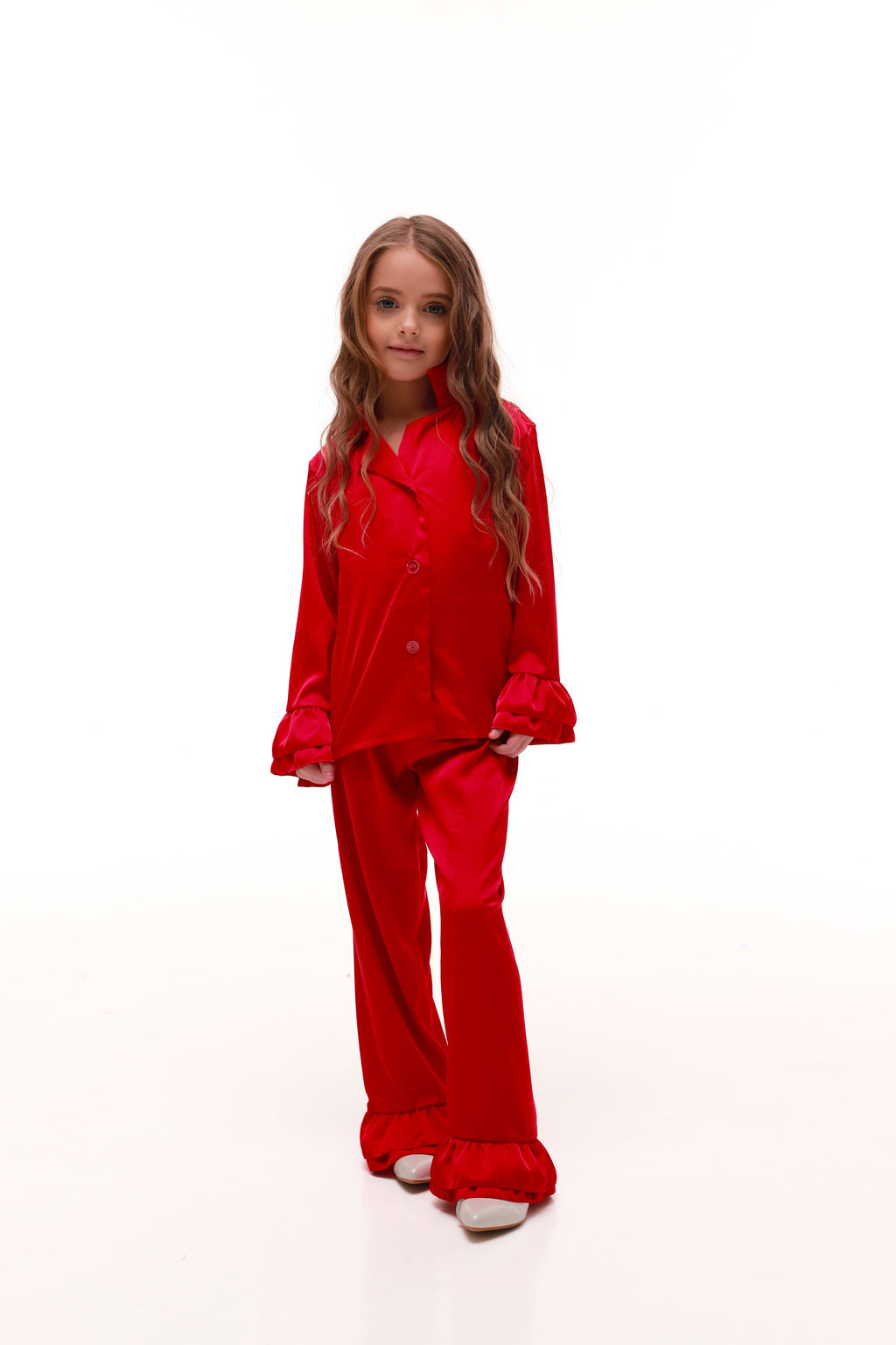 ДИТЯЧА ПІЖАМА З РЮШАМИ ЧЕРВОНА