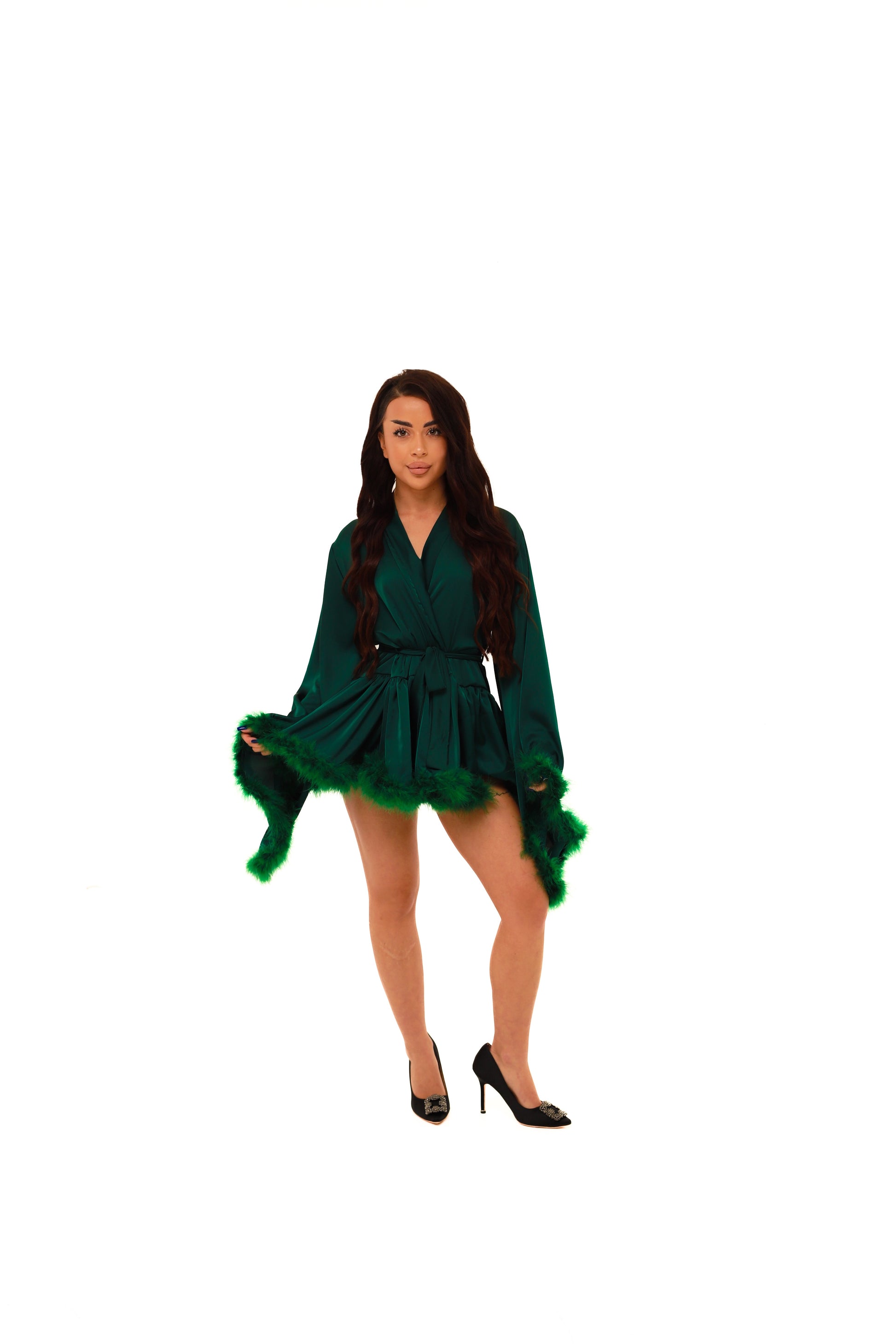 ХАЛАТ - ВОЛАН З ПУШКОМ СМАРАГД