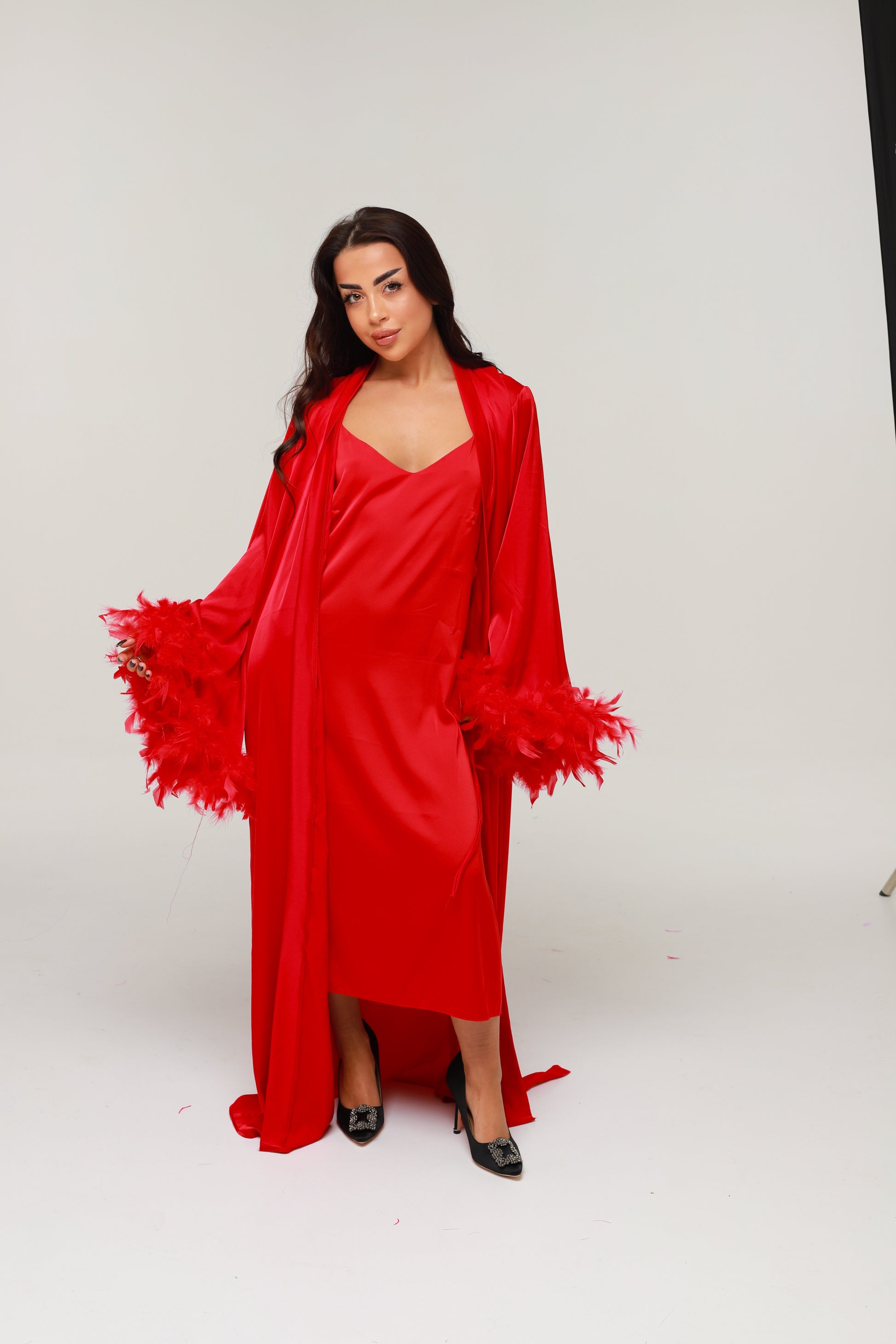 ШОВКОВА СОРОЧКА КЛАСИЧНА ЧЕРВОНА МАКСІ