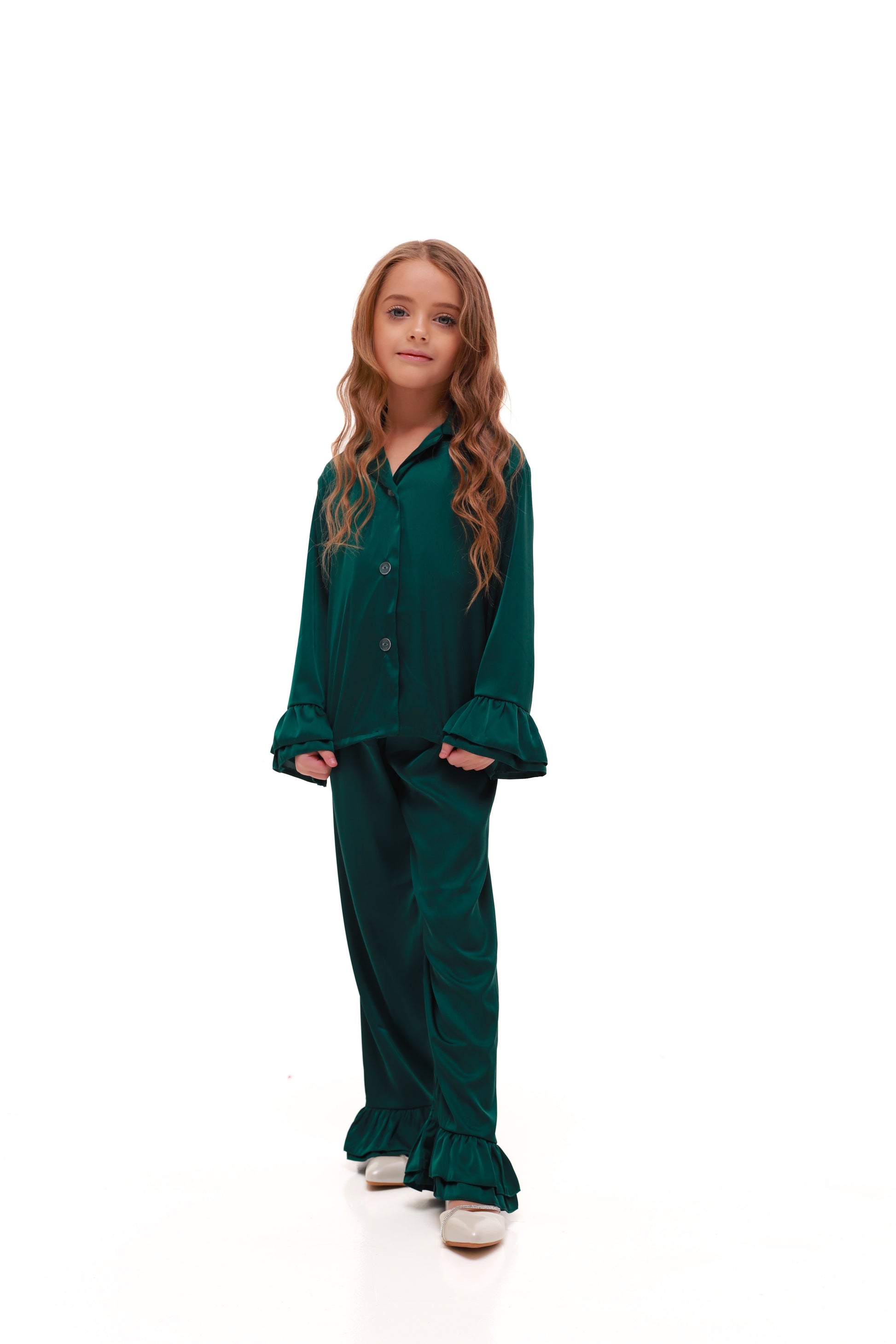 ДИТЯЧА ПІЖАМА З РЮШАМИ СМАРАГД