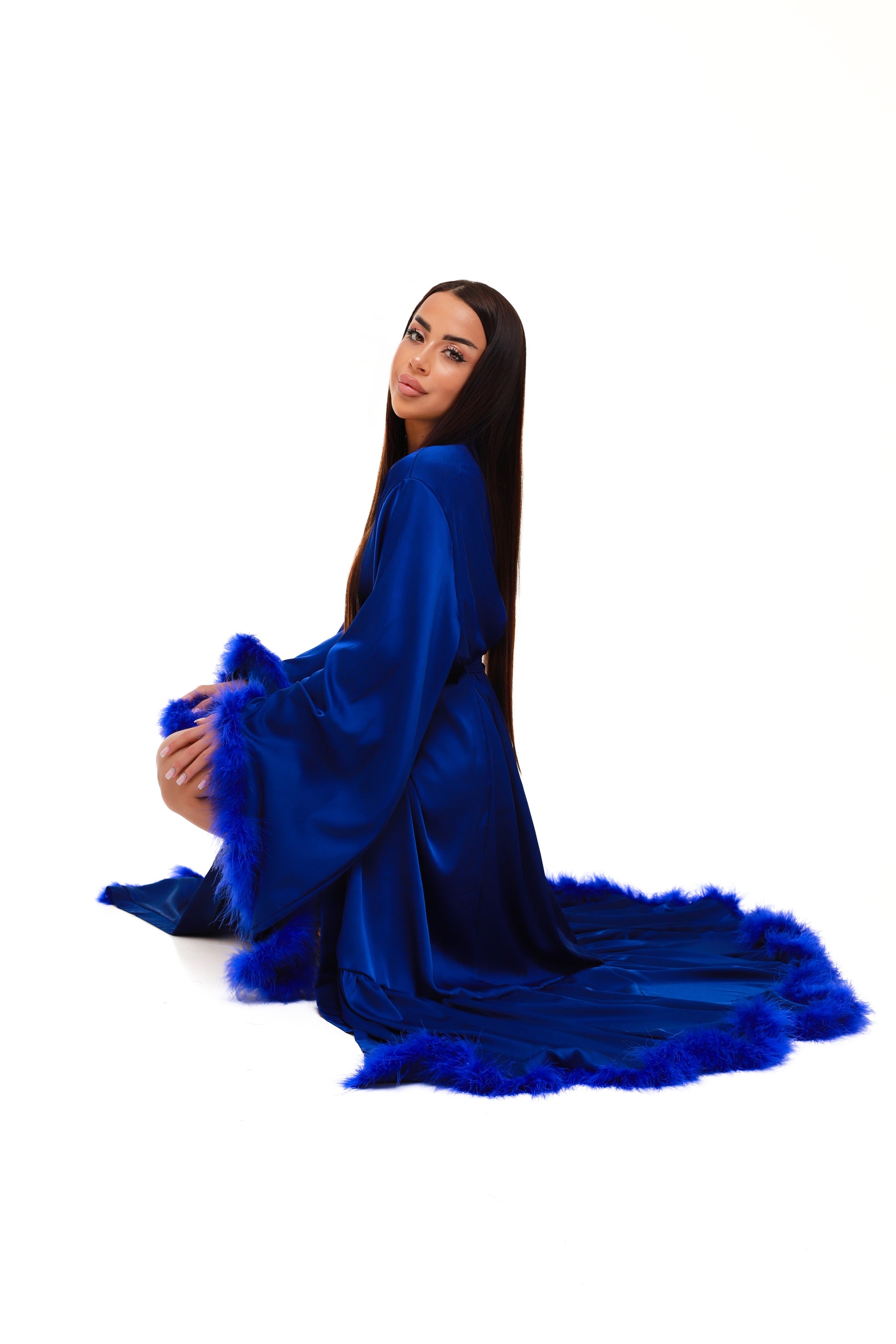 ХАЛАТ - ВОЛАН З ПУШКОМ ДОВГИЙ ЕЛЕКТРИК