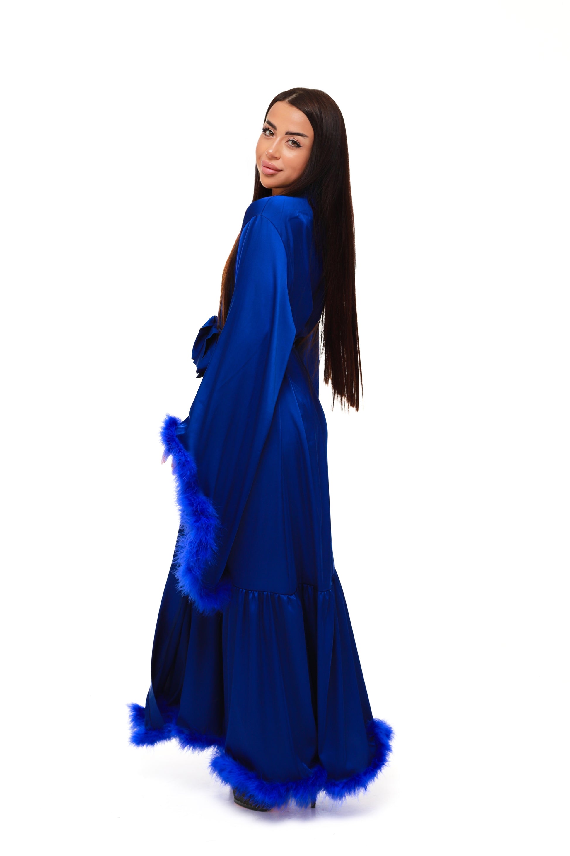 ХАЛАТ - ВОЛАН З ПУШКОМ ДОВГИЙ ЕЛЕКТРИК