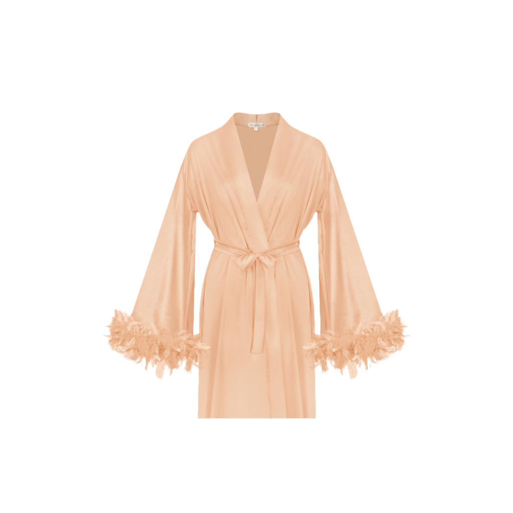 ХАЛАТ З ПІР’ЯМ КРЕМОВИЙ короткий